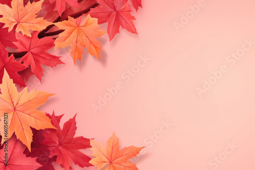 Frame with autumn maple leaves composition. Text copy space card design. concept of banner  flyer  invitation card