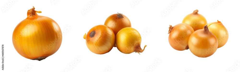Set of yellow onion isolated on a transparent background. Concept of food. - obrazy, fototapety, plakaty 