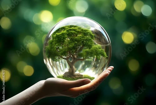 Nature's Sanctuary: Tree Inside Crystal Sphere. generative ai