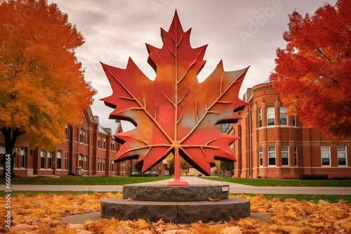 Medicine Hat city in Alberta, Canada with Canadian maple leaf in front. Generative AI photo