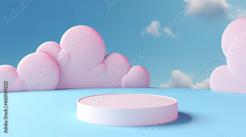 Minimal abstract background for product presentation. Podium space with clouds