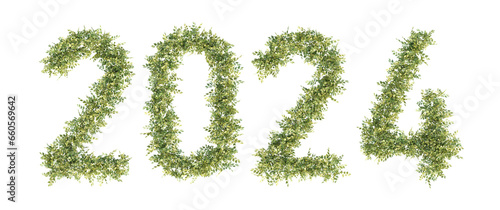 Floral Typography Font Art Made of Flowers, 3D rendering, new year 2024