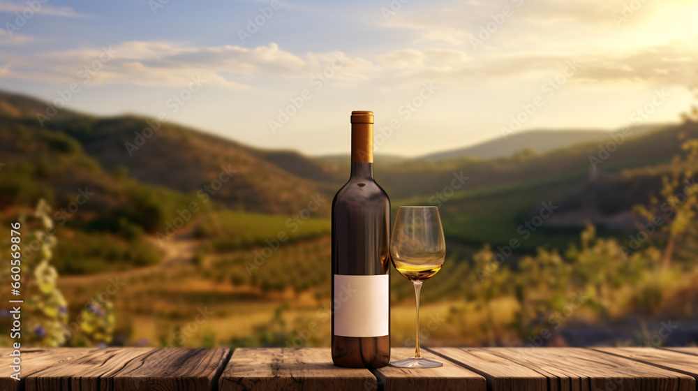 Wine Bottle Mockup with glass