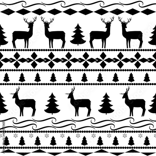 Black deer and wavy line seamless pattern