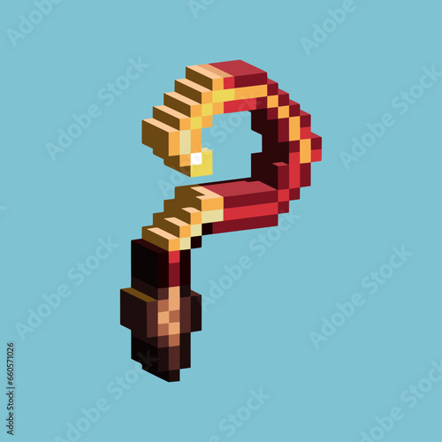 Isometric Pixel art 3d of golden sickle for items asset. Golden sickle on pixelated style.8bits perfect for game asset or design asset element for your game design asset.