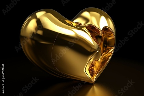 3D golden heart. Generative AI