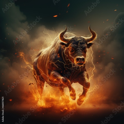 Burning bull in the fire