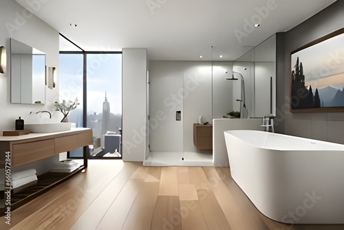 modern bathroom interior with bathtub generative AI tool