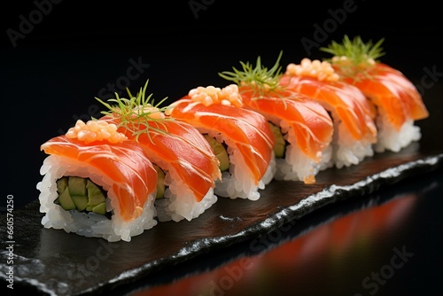 Salmon sushi. Generative AI