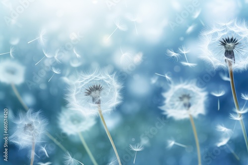 dandelion seeds floating against soft background for serene overlay - AI Generated