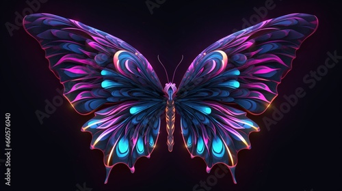 the purple and blue butterfly is stylized in the style.Generative AI © shuvodesign