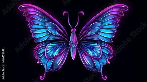 the purple and blue butterfly is stylized in the style.Generative AI