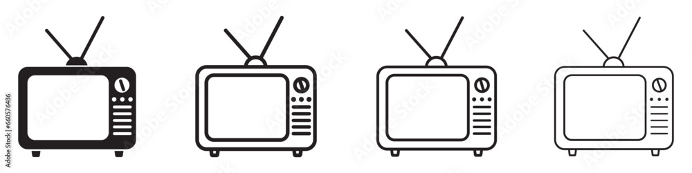 Set of retro TV icons. Retro television, old TV. Television symbol, vintage TV. Vector. Set of retro TV icons. Retro television, old TV. Television symbol, vintage TV. Vector.