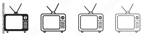 Set of retro TV icons. Retro television, old TV. Television symbol, vintage TV. Vector.