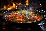 Stewed vegetables in a frying pan, vegetable ratatouille