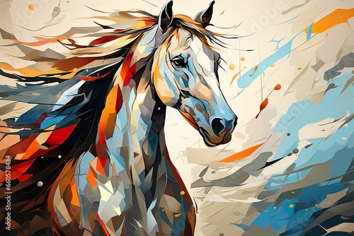 Seamless sketch Horse face Abstract painting modern poster. Oil Colour, Horse Running.