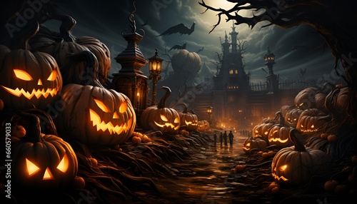 jack o'lanterns and haunted castle 