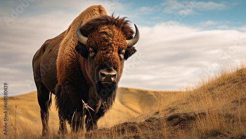 bison standing in grass on the edge of the badlands Generative AI © SKIMP Art