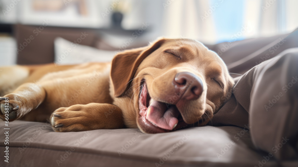 Labrador dog sleeping on the couch at home Labrador dog sleeping on the couch at home