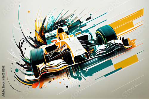 Open wheels racing car, abstract color illustration