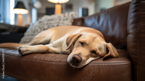 Labrador dog sleeping on the couch at home © MP Studio