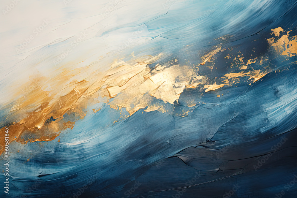 blue and gold abstract oil painting on canvas, acrylic texture ...