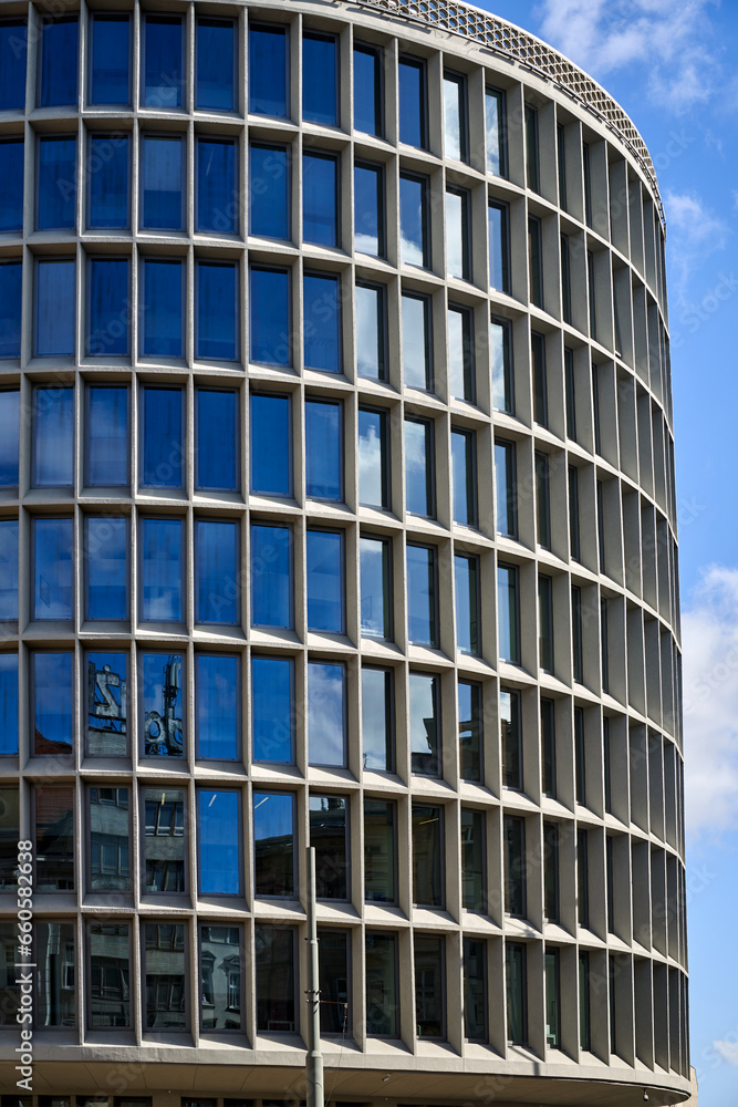 historic, modernist building in the shape of a cylinder in Poznan, Poland historic, modernist building in the shape of a cylinder in Poznan, Poland