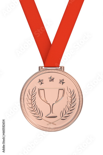 Gold or bronze medal with trophy, laurels and stars. Png clipart isolated on transparent background photo