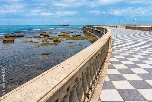 Scenic sight of the beautiful Mascagni Terrance in the city of Livorno on a sunny summer morning. Tuscany, Italy. photo