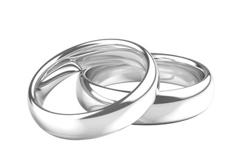 Two white gold, platinum or silver wedding rings. Png clipart isolated on transparent background