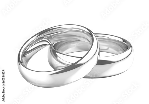 Two white gold, platinum or silver wedding rings. Png clipart isolated on transparent background