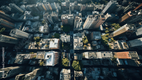 aerial view of city buildings from drone