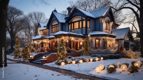 Christmas decorated houses - beautiful stock photo
