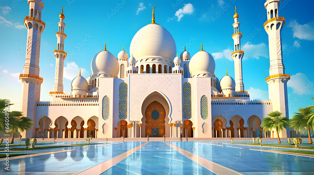 Fototapeta premium Mosque with blue sky an sunset