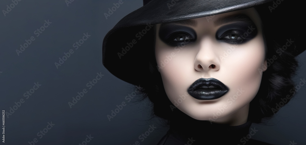 fashion portrait of woman with black makeup, panoramic layout. Generative Ai fashion portrait of woman with black makeup, panoramic layout. Generative Ai