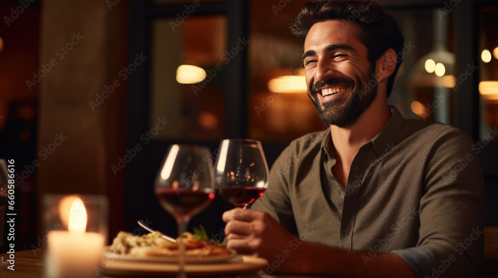 Man tastes an assortment of cheeses with wine at a restaurant