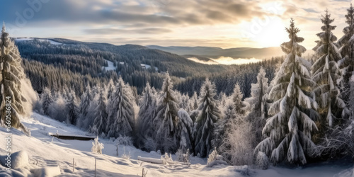 Stunning Panorama of Snowy Landscape in Winter in Black Forest - Winter Wonderland