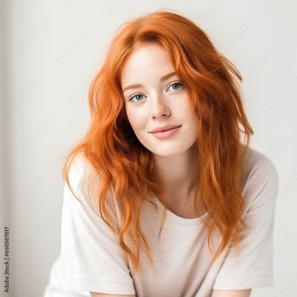 portrait of woman with orange hair, made with generative AI portrait of woman with orange hair, made with generative AI