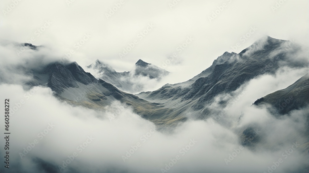 Generative AI. Mountains in cloudy weather
