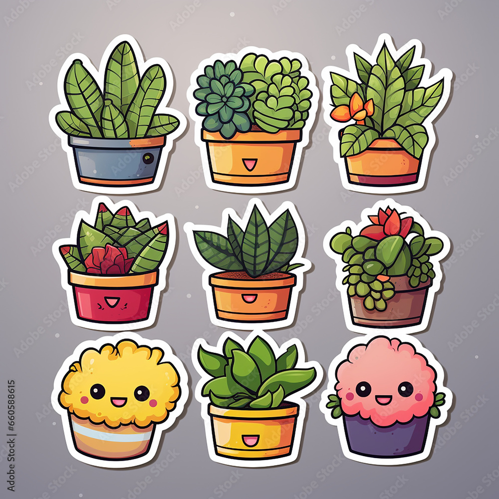 sticker happy plants created with Generative Ai sticker happy plants created with Generative Ai