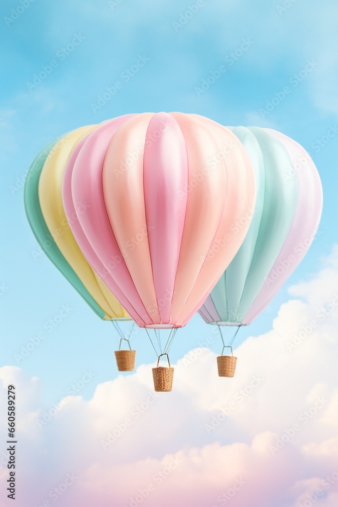 Colorful pastel hot air balloons in a summer sky. vertical Colorful pastel hot air balloons in a summer sky. vertical
