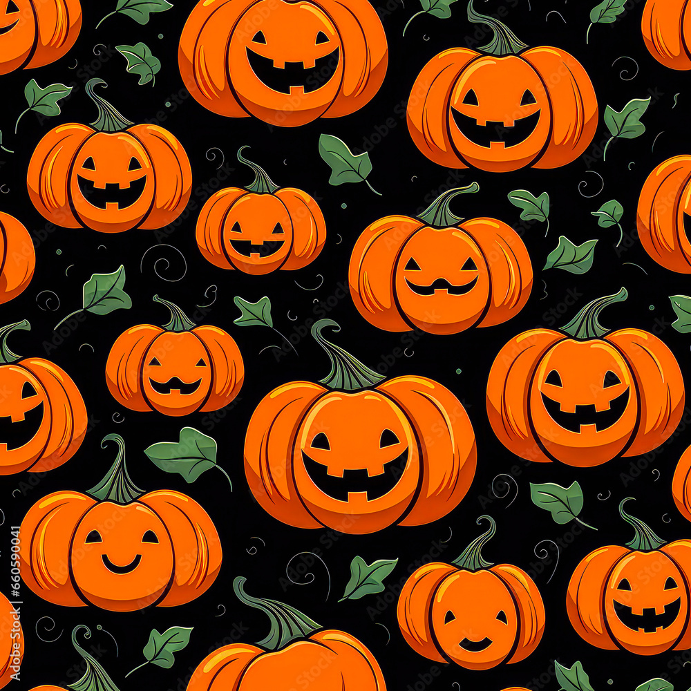 Happy pumpkin faces in seamless Halloween patterns perfect for spooky designs. Happy pumpkin faces in seamless Halloween patterns perfect for spooky designs.