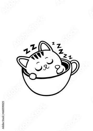 chat qui dort dans une tasse 