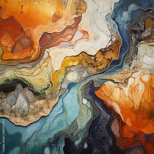 abstract oil painting with geological elements created with Generative Ai © Andrii Yablonskyi
