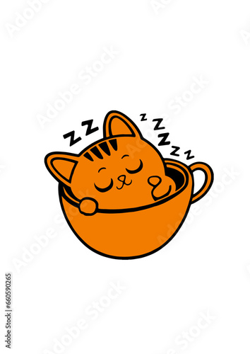 chat qui dort dans une tasse mug