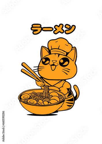 chat qui mange une soupe Ramen