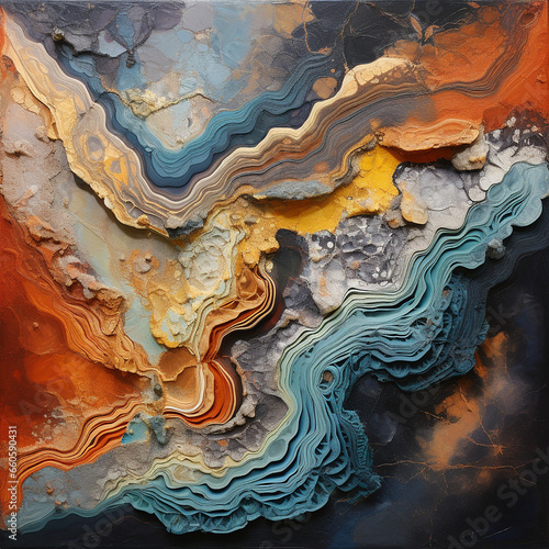 abstract oil painting with geological elements created with Generative Ai © Andrii Yablonskyi