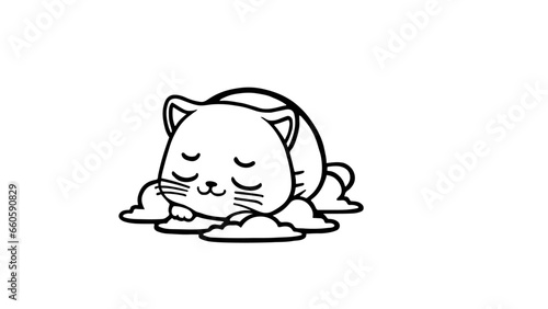 chat qui dort et rêve sur les nuages kawaii chibi