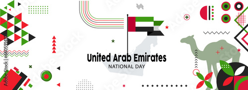 Map and flag of united arab emirates national or independance day banner. flag colors theme background and geometric abstract retro modern colorfull design