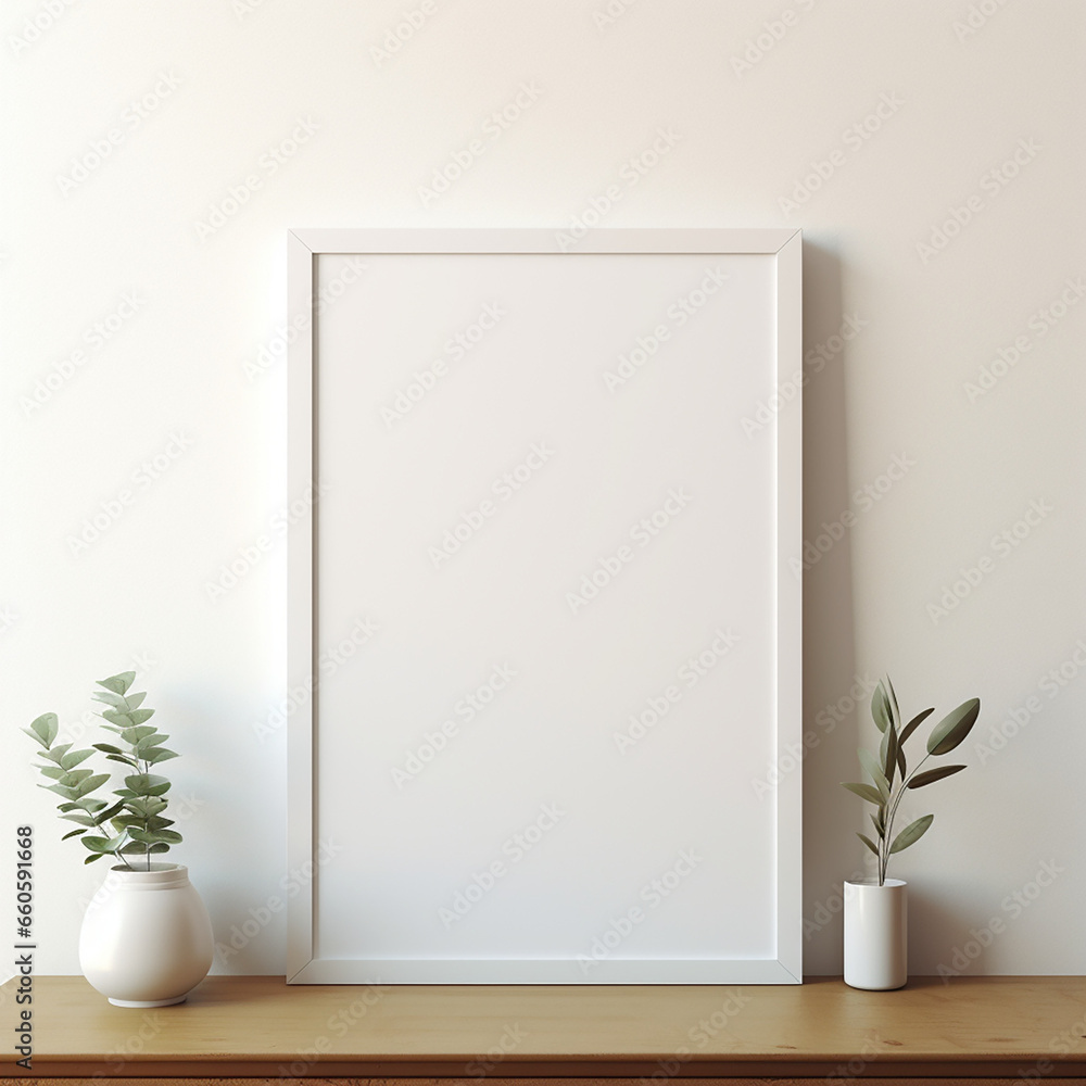 a realistic blank photo frame hanging on a wall created with Generative Ai a realistic blank photo frame hanging on a wall created with Generative Ai